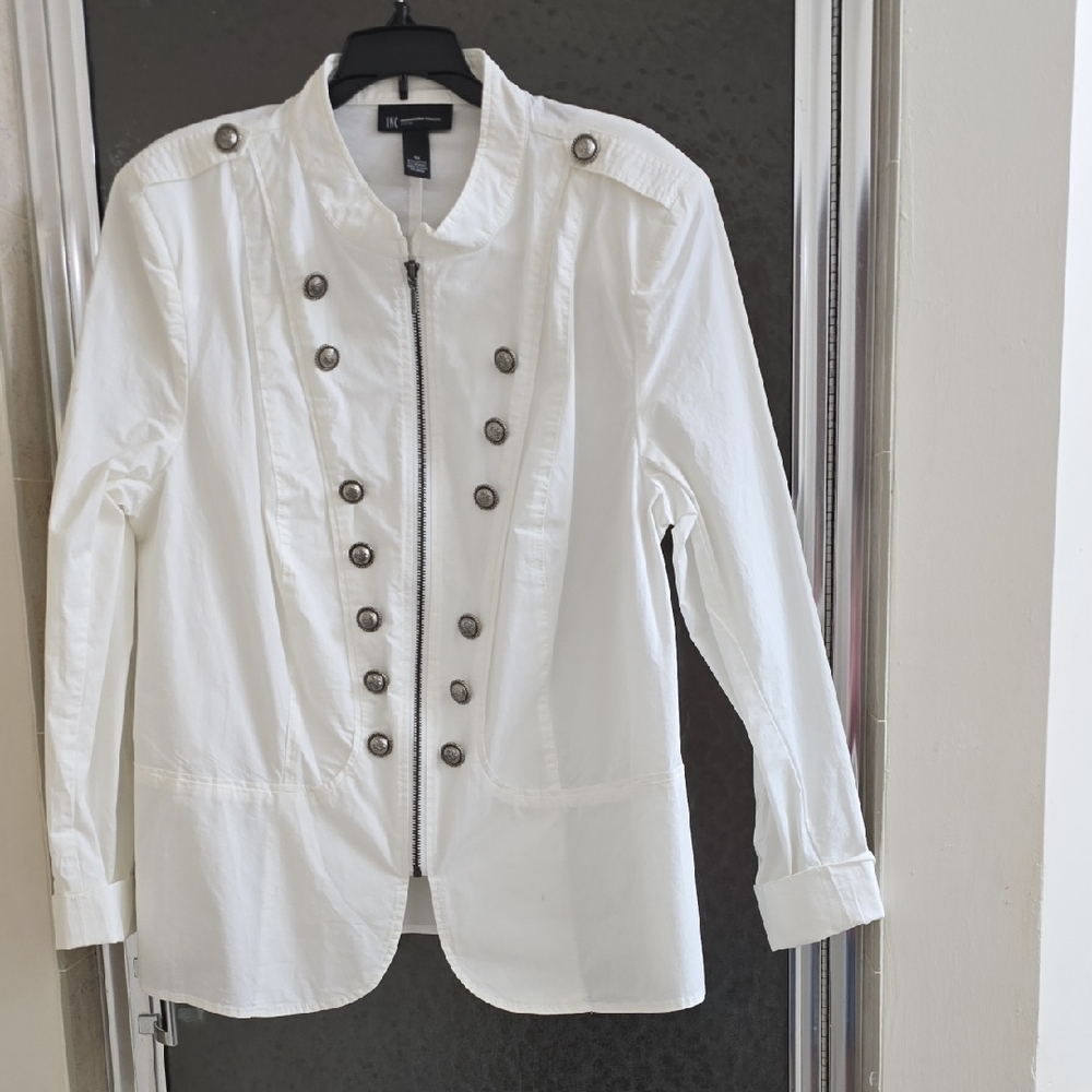 INC International Concepts White Utility Jacket with Stand-Up Collar